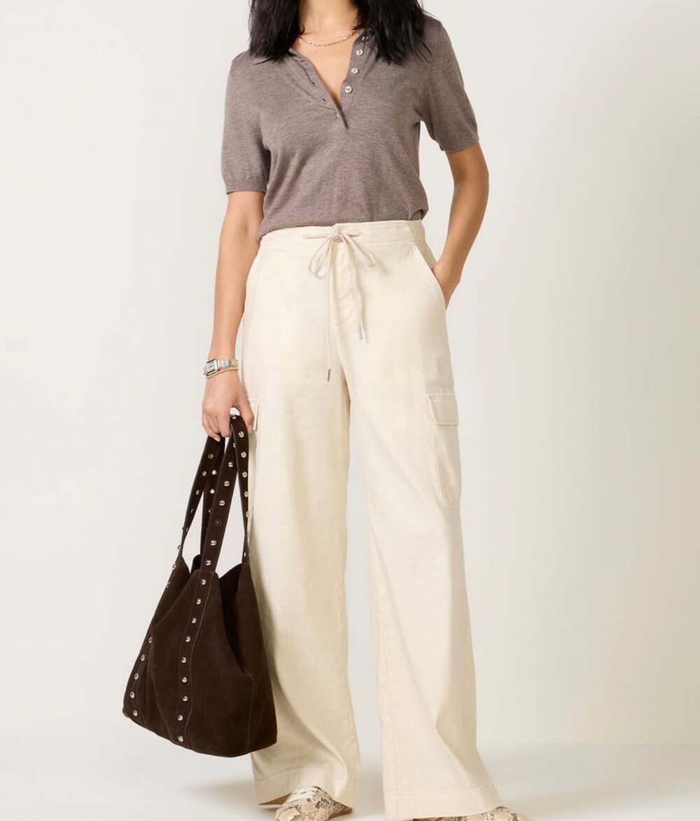 Evereve Joelle Cargo Pant Size 29 Cream Off-White Drawstring Wide Leg